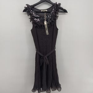 Ya Los Angeles Silk Gary Size Medium pleated Dress with Sequin Detail Wednesday